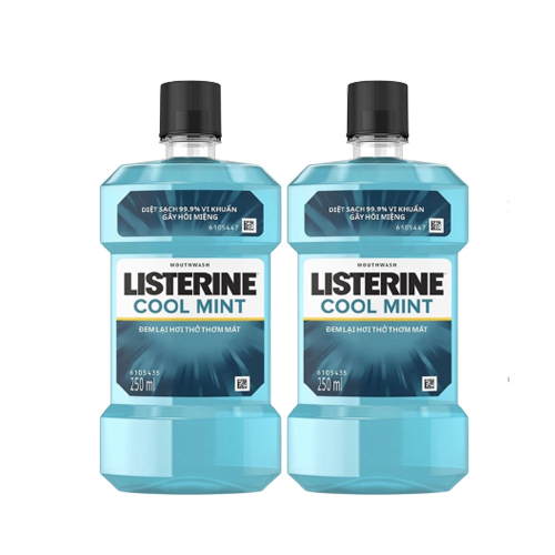 Bộ 2 Chai Nước Súc Miệng Listerine Diệt Khuẩn, Giữ Hơi Thở Thơm Mát Listerine Coolmint Mouthwash 250ml/Chai