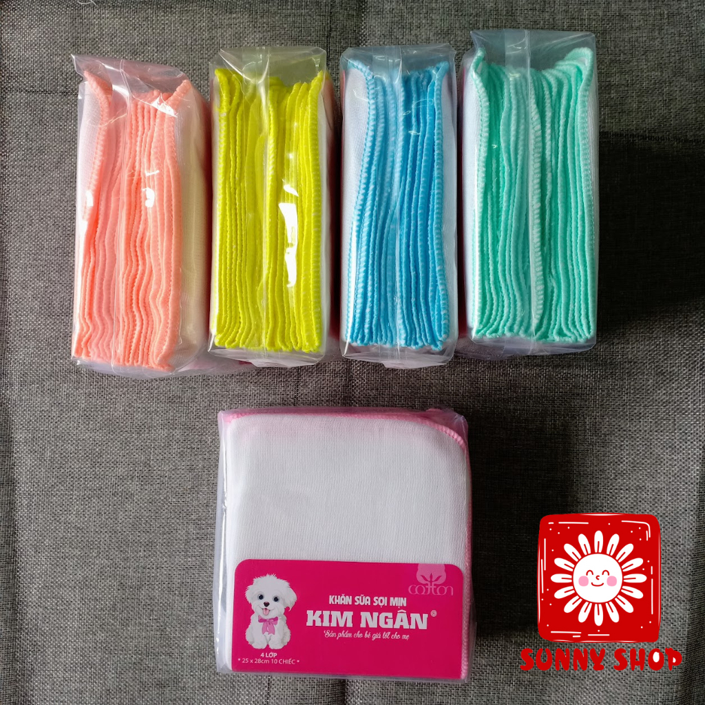 Gói 10 cái KHĂN SỮA 4 LỚP KIM NGÂN, khăn gạc xô cotton cho bé sơ sinh