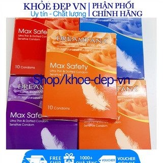 1 hộp 10 cái - Combo 5 hộp bao cao su Dreamtana có gai siêu mỏng kéo dài thời gian quan hệ