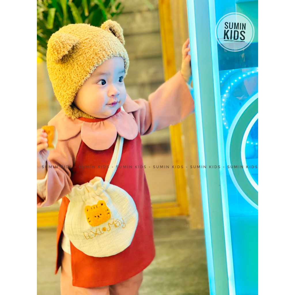 Túi đựng lì xì, đeo chéo thêu theo yêu cầu cho bé phong cách Hàn Quốc đi chơi Tết - đựng tỏi, balo
