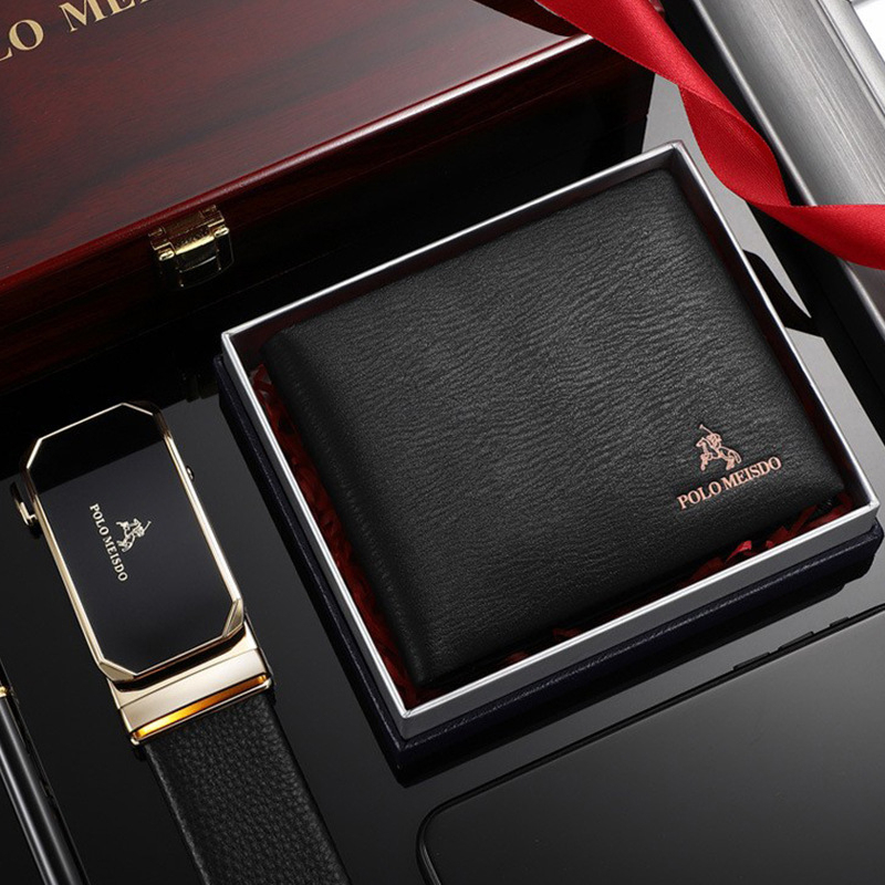 Bộ quà tặng lịch lãm cho nam thắt lưng nam, ví da nam thương hiệu Polo Meisdo TV05, kèm hộp gỗ cao cấp