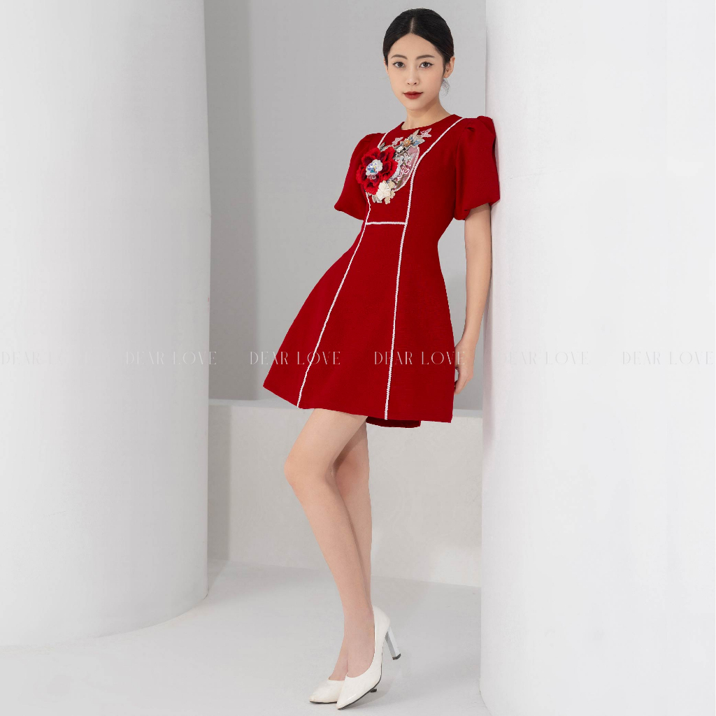 Đầm Nữ Dear Love Thêu Hoa Nổi Tay Bồng | Jasmi Dress