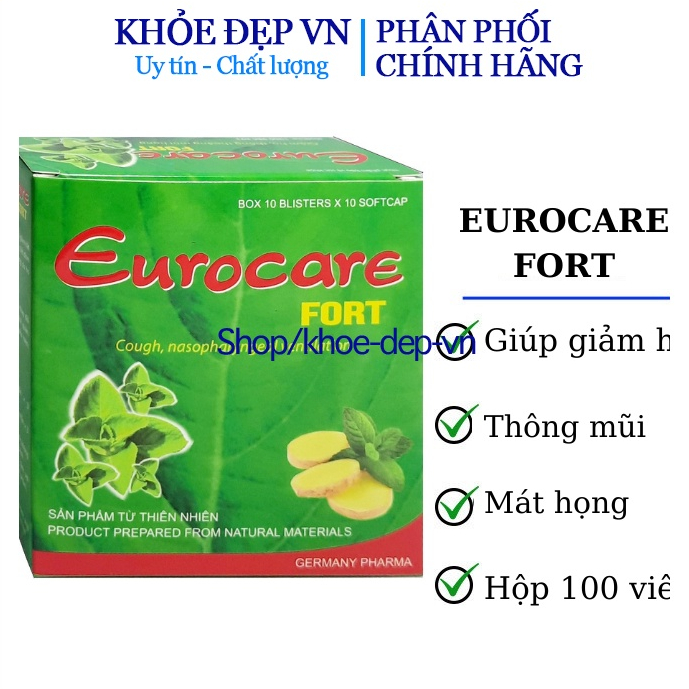 Eurosca Dùng hỗ trợ giảm các chứng ho, đau họng, sổ mũi, cảm cúm. Sát trùng đường hô hấp ( Hộp 10 viên)