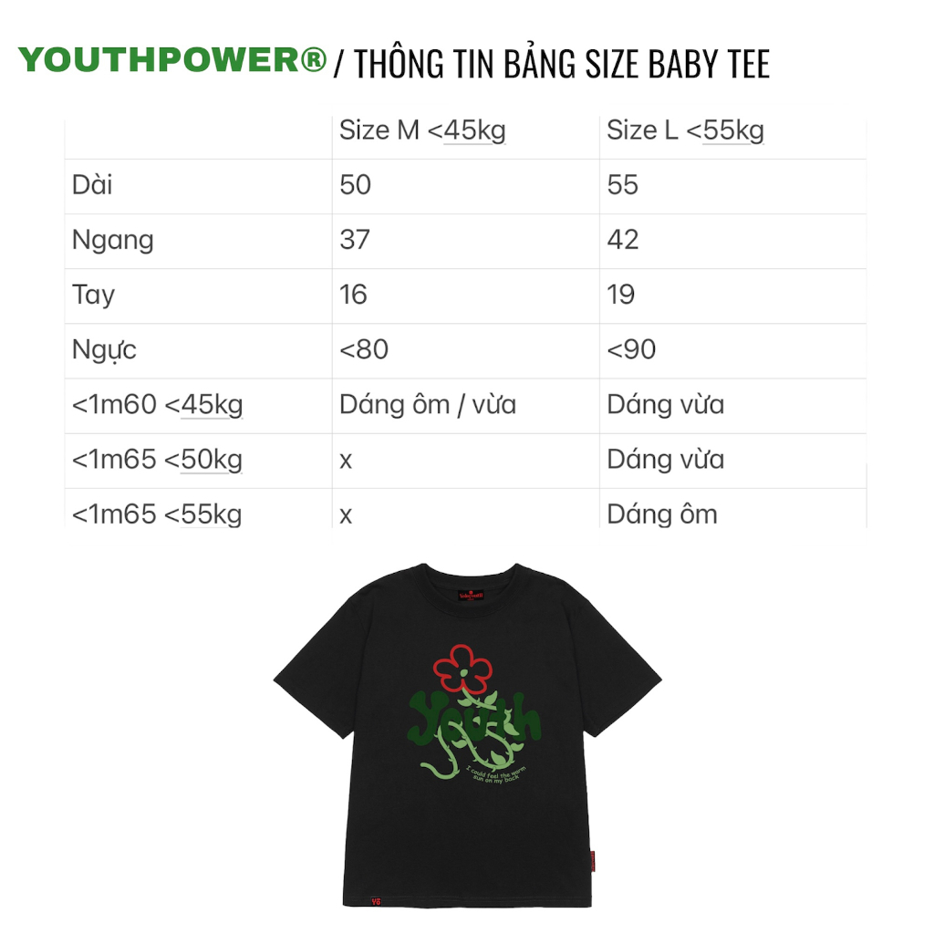 Áo thun Baby Tee nữ form vừa tay ngắn hình hoa "Youth Flowers Door" 250gsm Local Brand | Youth Power