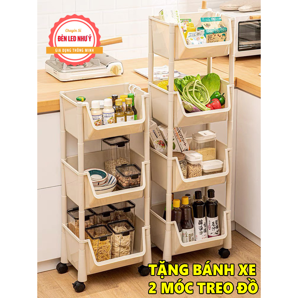 Kệ Nhựa 4 Tầng Đựng Đồ Đa Năng Có Bánh Xe - Kệ Đựng Đồ Nhà Bếp, Kệ Đựng Đồ Mỹ Phẩm Làm Giá Sách Di Chuyện Tiện Lợi