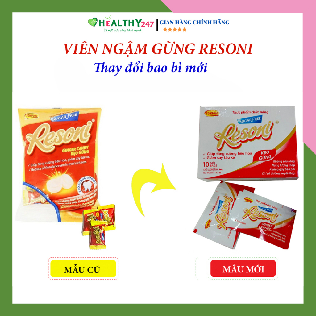 Viên ngậm/Kẹo gừng Resoni hộp 46g