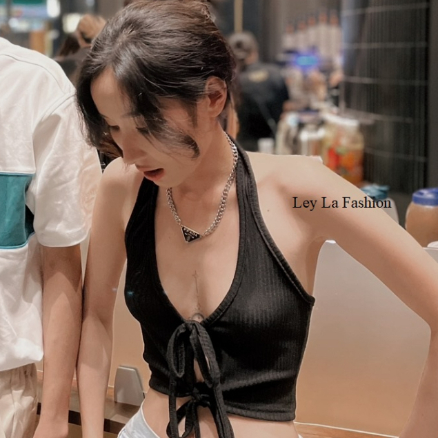 Áo Croptop Tay dài và cột dây  Ren Chân Váy Ngắn Đen Cột Eo Áo Ngực Bra Tôn Dáng Ôm Body  Đi Chơi Đi Du Lịch Đi Biển