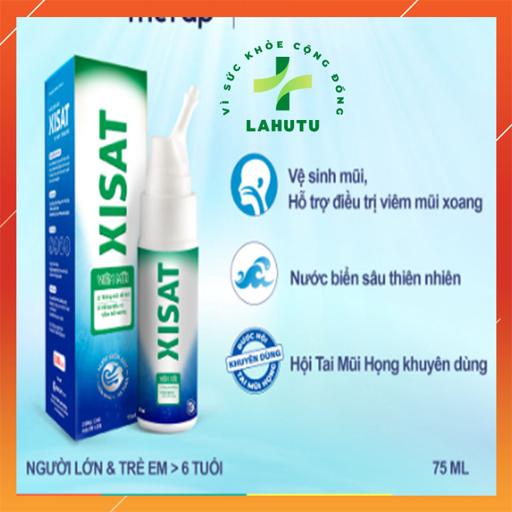 XISAT Nước muối biển phòng ngừa sổ ngạt mũi và viêm xoang LAHUTU [Chai 75ml]