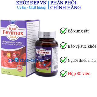 Viên uống Bổ máu Fevimax Gold bổ sung Sắt, Acid Folic cho người thiếu máu - Chai 30v