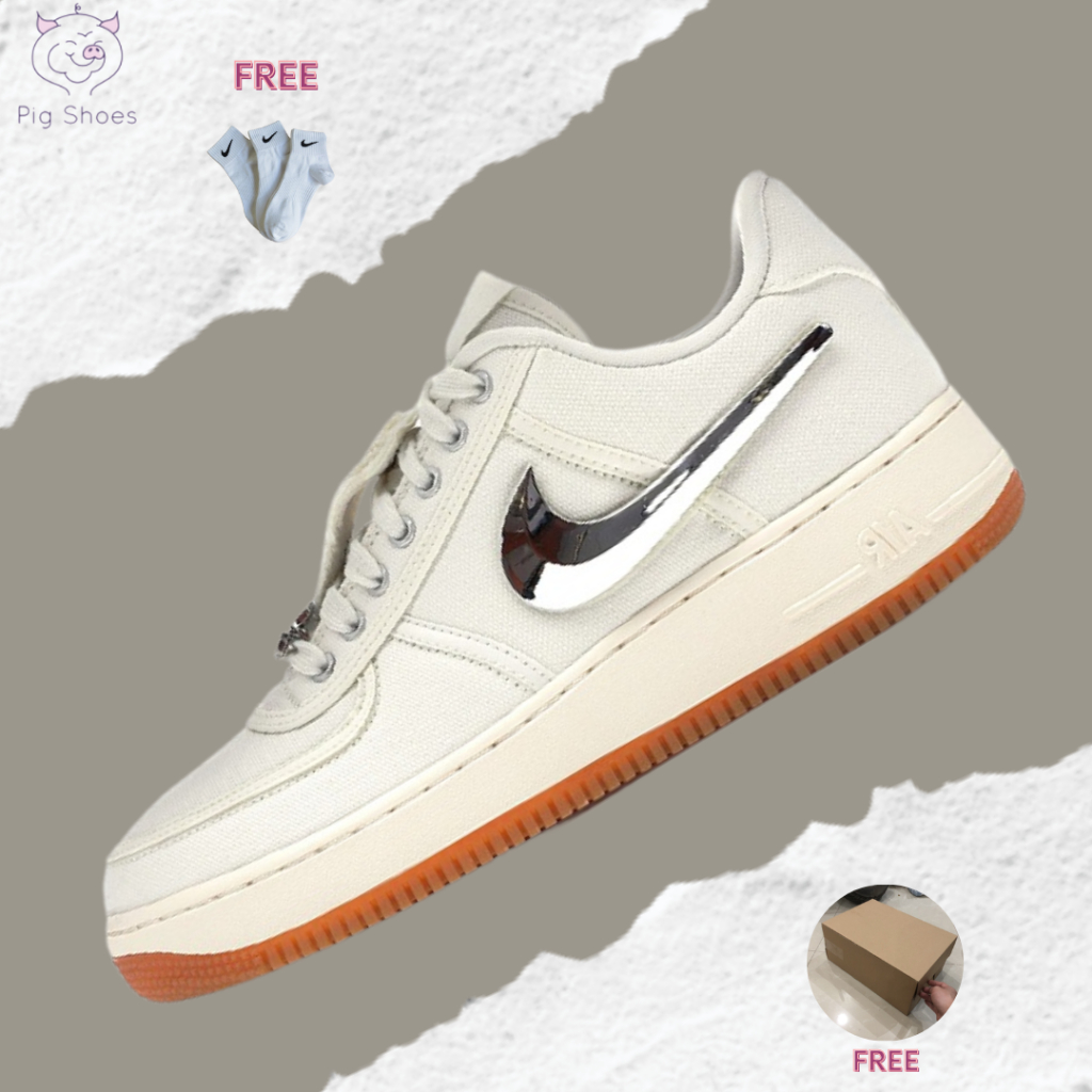 Giày Nike Air Force 1 Low Travis Scott Sail, AF1 Travis Scott Đổi Móc; Đầy Đủ Box - Bill; Tặng Vớ Trắng