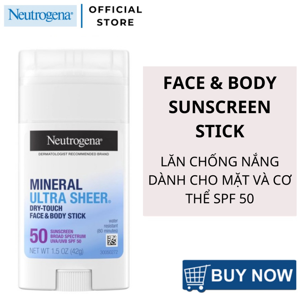 Sáp Lăn Chống Nắng Dành Cho Mặt + Body Neutrogena Mineral Ultra Sheer SPF 50 (42g)