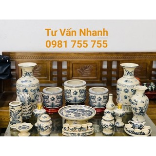 Đồ thờ cúng_full bộ thờ cúng vẽ rồng men rạn gốm bát tràng loại 1