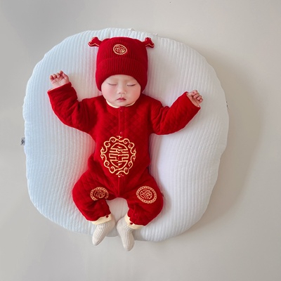 Body trần bông sắc đỏ diện Tết KÈM MŨ LEN  VÀ TẤT cho bé