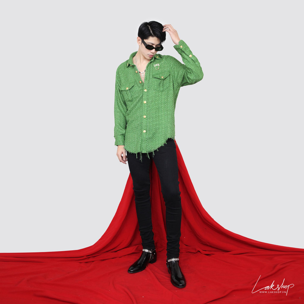 Áo Sơmi Dạ Lak Studios Luck Star Brooch Green Tweed Shirt