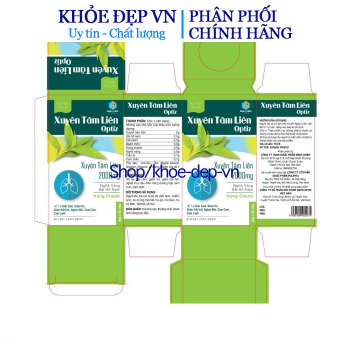 Viên uống Xuyên tâm liên Optiz 2000mg - Tăng cường sức đề kháng - Hộp 30 viên