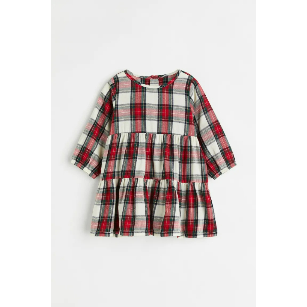 Váy dài tay caro đỏ HM H&M_hàng chính hãng authentic