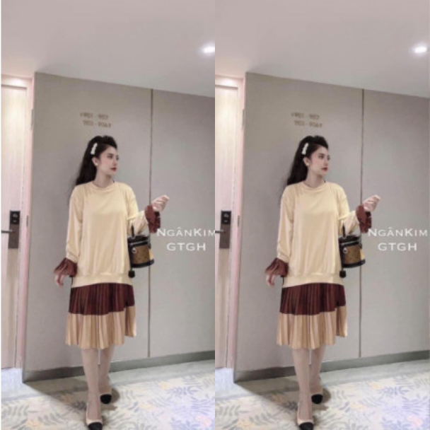 Váy bầu mùa thu đông công sở chất nỉ da cá free size dưới 70kg