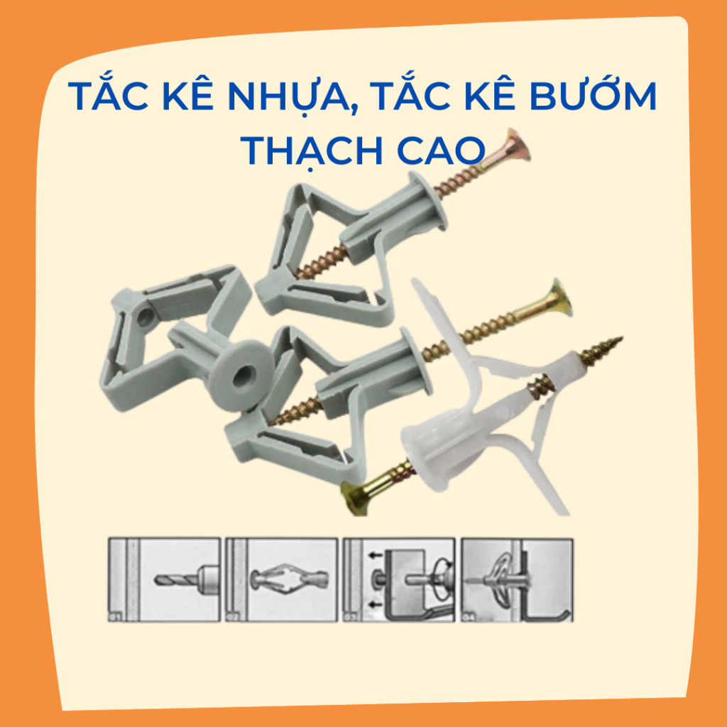 Combo 50 con Tắc kê nhựa lắp trần thạch cao kèm vít