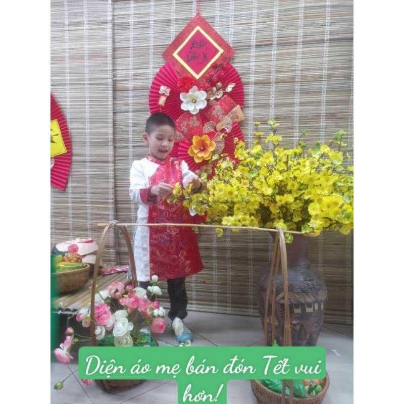 ÁO DÀI CÁCH TÂN BÉ TRAI VẢI GẤM XỊN 14-24KG ÁO DÀI BÉ TRAI BÉ GÁI ÁO DÀI MẶC TẾT