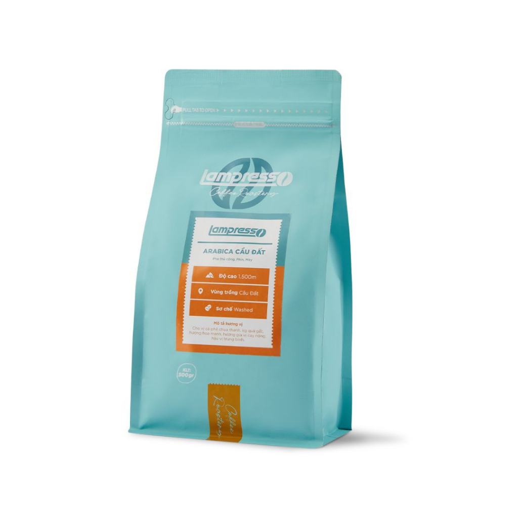 Cà phê Arabica Cầu Đất túi 500gr chua thanh, thơm nồng tự nhiên - Lampresso Coffee
