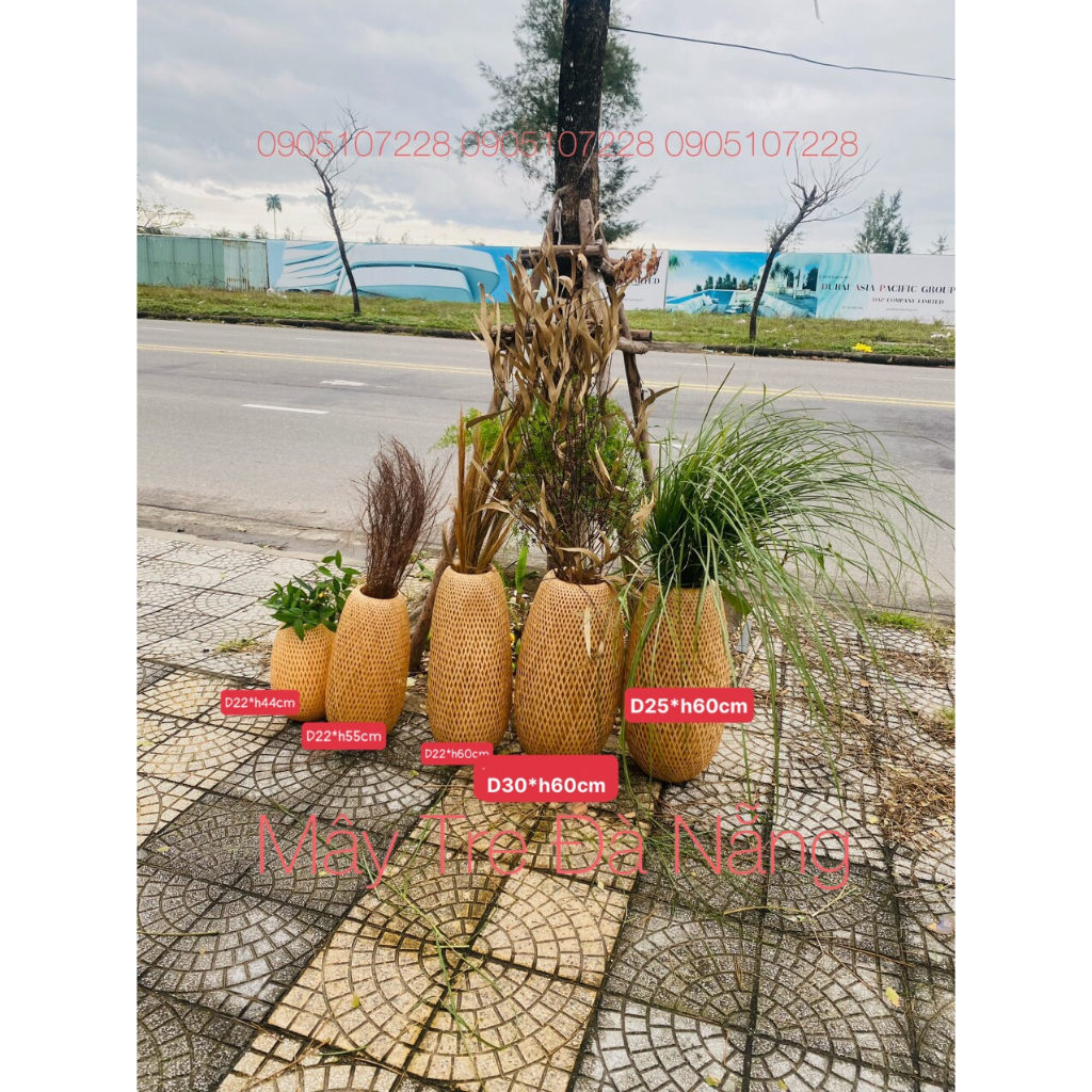 Bình Cắm Lau Bằng Tre Tự Nhiên Đan 2 Lớp Dùng Để Chụp Hình, Trang Trí Cửa Hàng, Quán ......