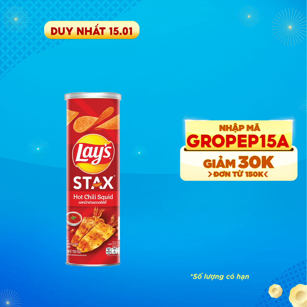 [GROPEP15A -30k đơn 150k] Bánh snack khoai tây miếng Lay's Stax Thái vị mực sốt cay hộp 103g