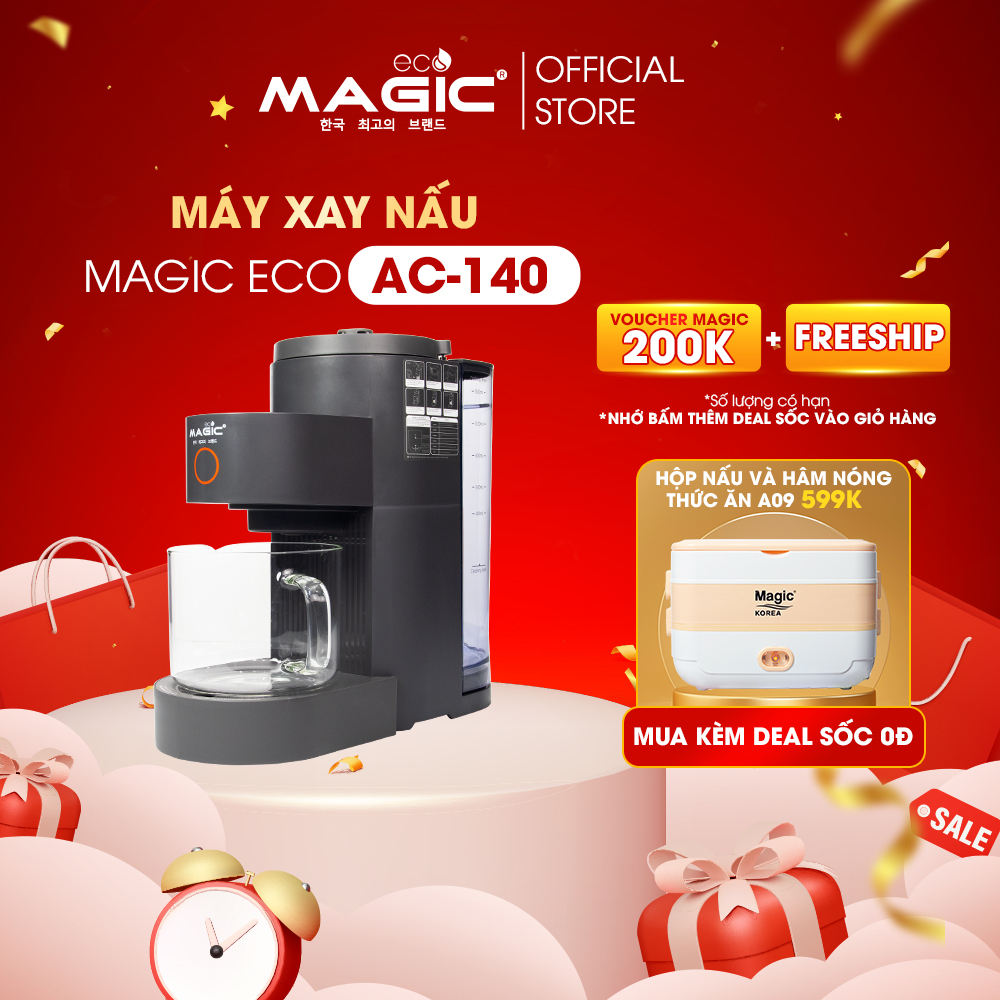 Máy xay nấu sữa hạt đa năng Magic Eco AC140,chống ồn hiệu quả,tự động vệ sinh,bảo hành chính hãng