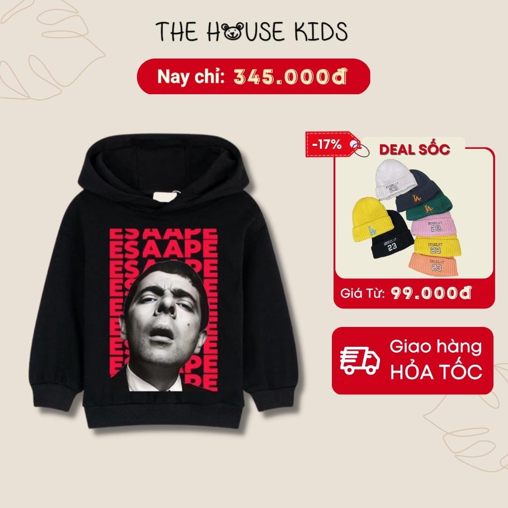 Áo hoodie cho bé nỉ chân cua - áo khoác nỉ có mũ trẻ em màu đen THE HOUSE KIDS