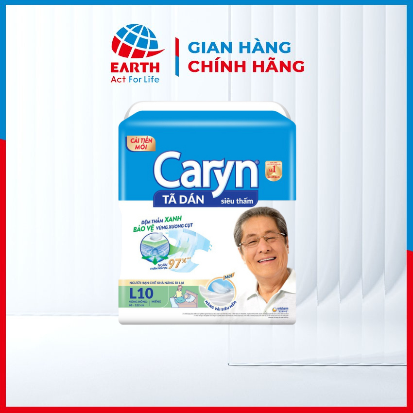 Tã dán Caryn nhiều kích cỡ L10 L20 M10 XL10 XL20 Lõi bông cao cấp thấm hút mỏng nhẹ, cho bề mặt luôn khô thoáng