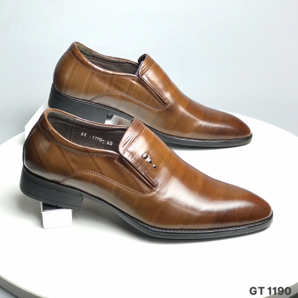Giày tây BQ ❤️FREESHIP❤️ Giày công sở nam da bò cao cấp dáng lười mũi nhọn đế cao su nguyên khối GT1190