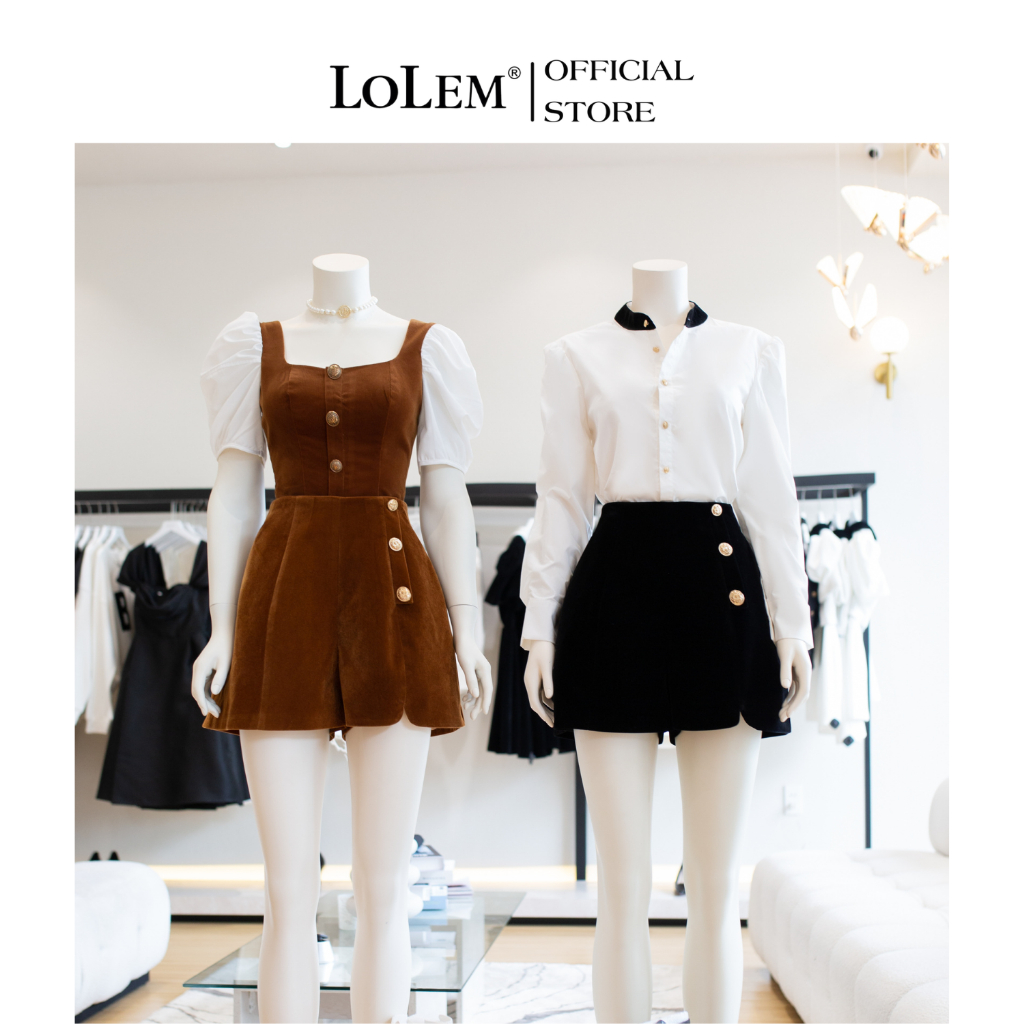 Quần short nhung LOLEM QS053 xẻ lai phối hàng nút vải nhung mềm mịn