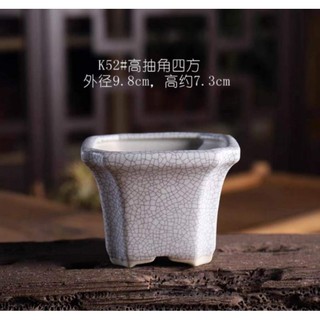 Chậu vuông khía cạnh men rạn - Chậu bonsai Trung Quốc - Chậu trồng sen đá xương rồng