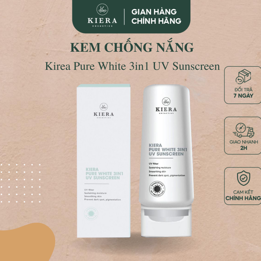 Kem chống nắng dưỡng da nâng tông Kiera Pure White 3in1 UV Sunscreen SPF50