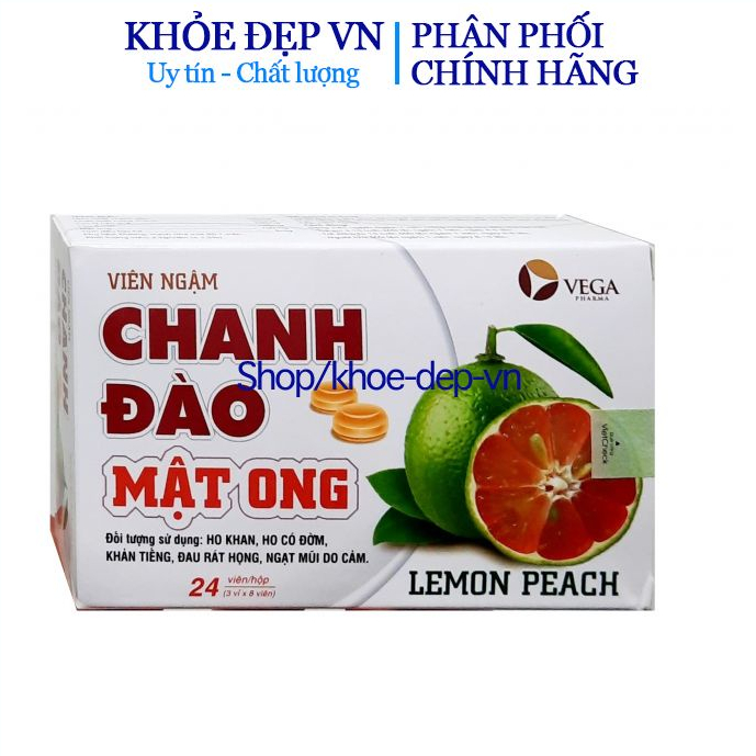 Viên ngậm chanh đào mật ong Vega hỗ trợ giảm ho, giảm đờm 8 viên x 3 vỉ