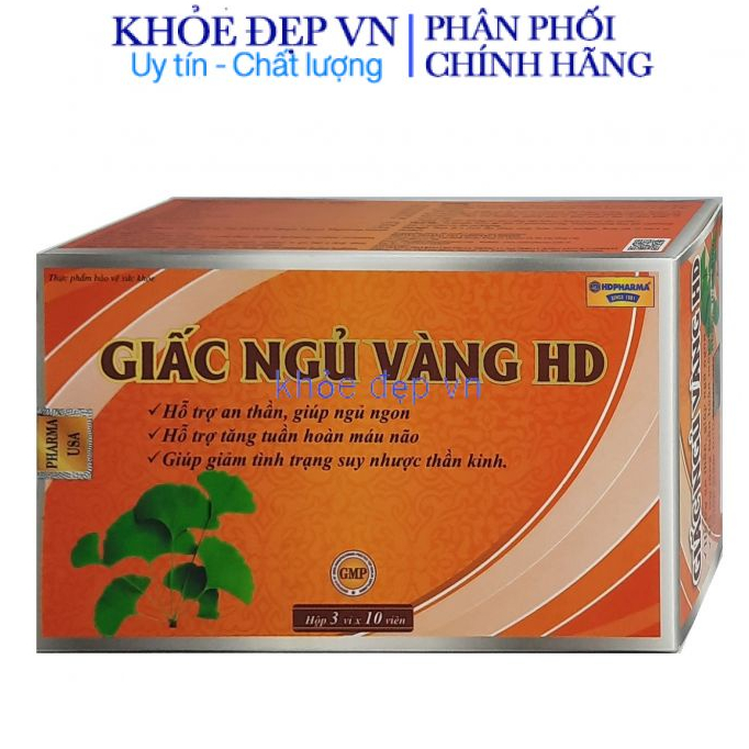 Giấc Ngủ Vàng HD giúp ngủ ngon, giảm stress, tăng tuần hoàn máu Hộp 30 viên