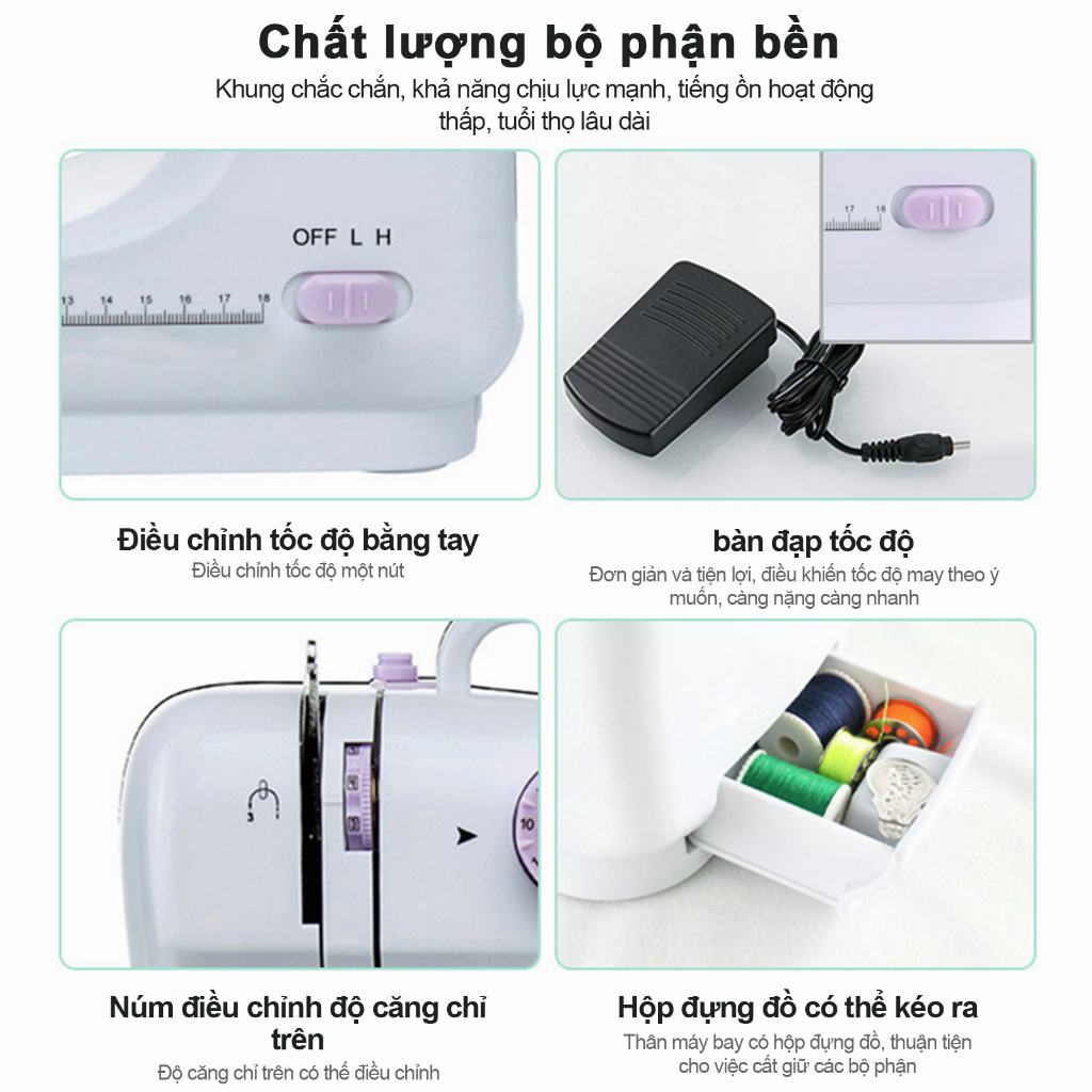 Máy May Mini Gia Đình 12 Đường May, Có Vắt Sổ, May Được Vải Thun Kèm Chân Vịt , Máy may gia dụng mini hai dây tốc độ đa năng