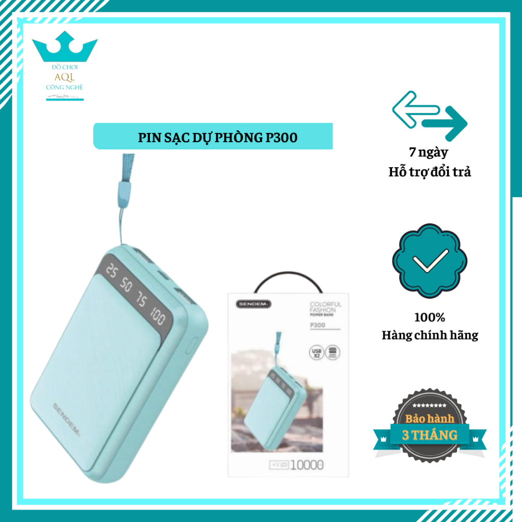Pin Sạc Dự Phòng Sendem P300 - Pin Dung lượng 10.000 mAH - Chính Hãng Hàng Nội Địa -Hỗ Trợ Sạc Nhanh
