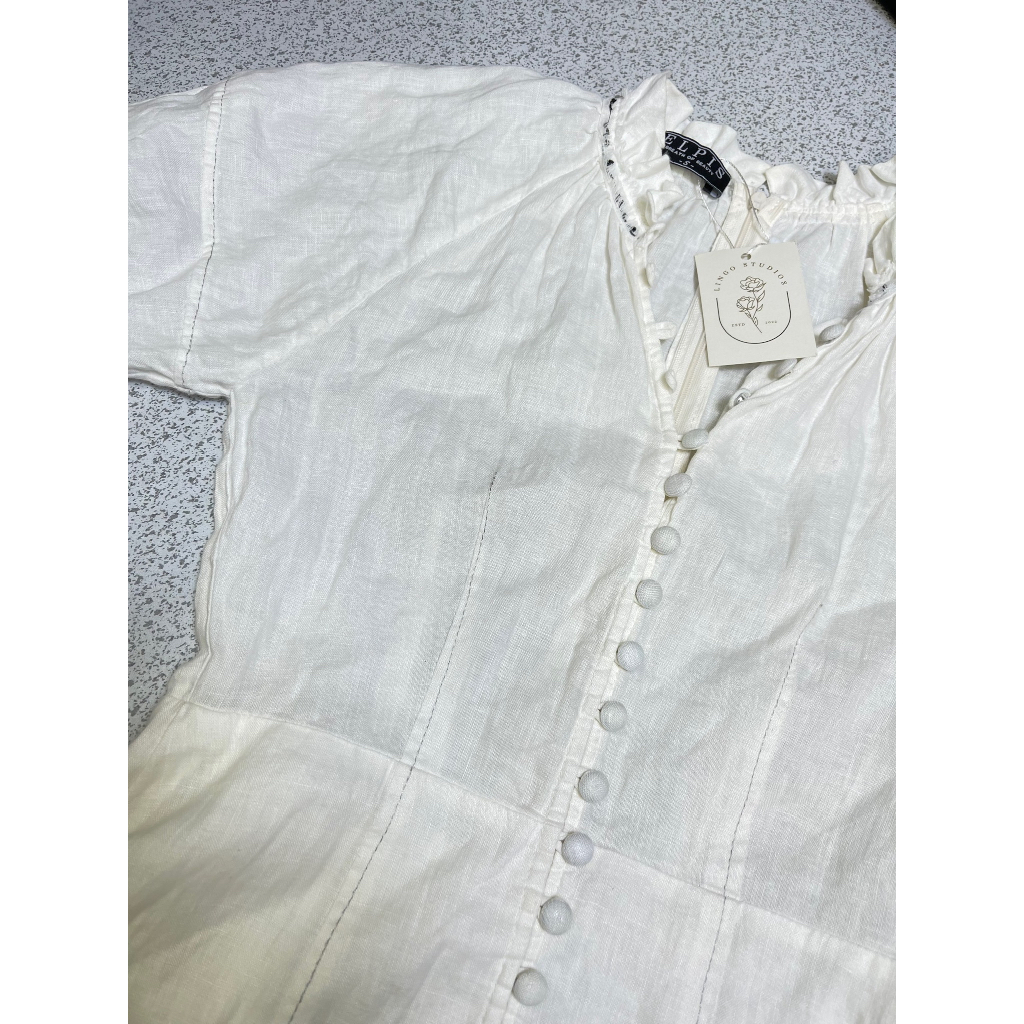 V1640 Váy tay bồng ELPIS hàng hiệu chính hãng thời trang nữ màu trắng size S secondhand thanh lý ký gửi