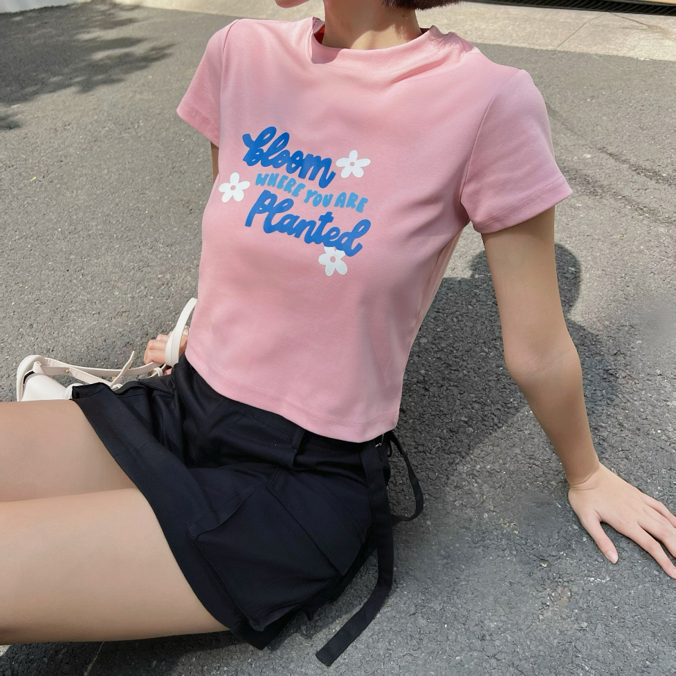 Áo thun form baby tee TOPTIFY tay ngắn in Bloom Tee AC84
