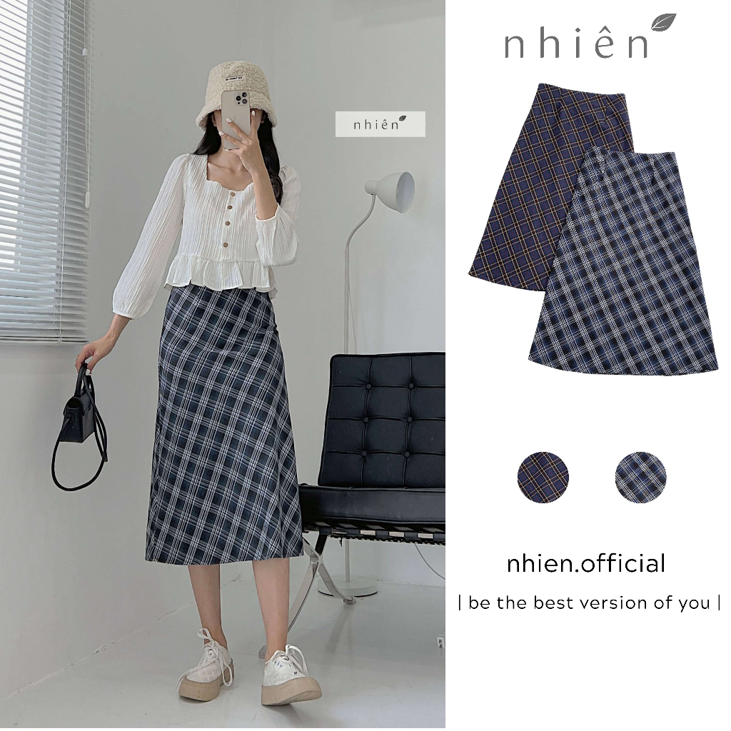Chân váy nữ - chân váy caro Michella nữ nhienhienvintage BV62