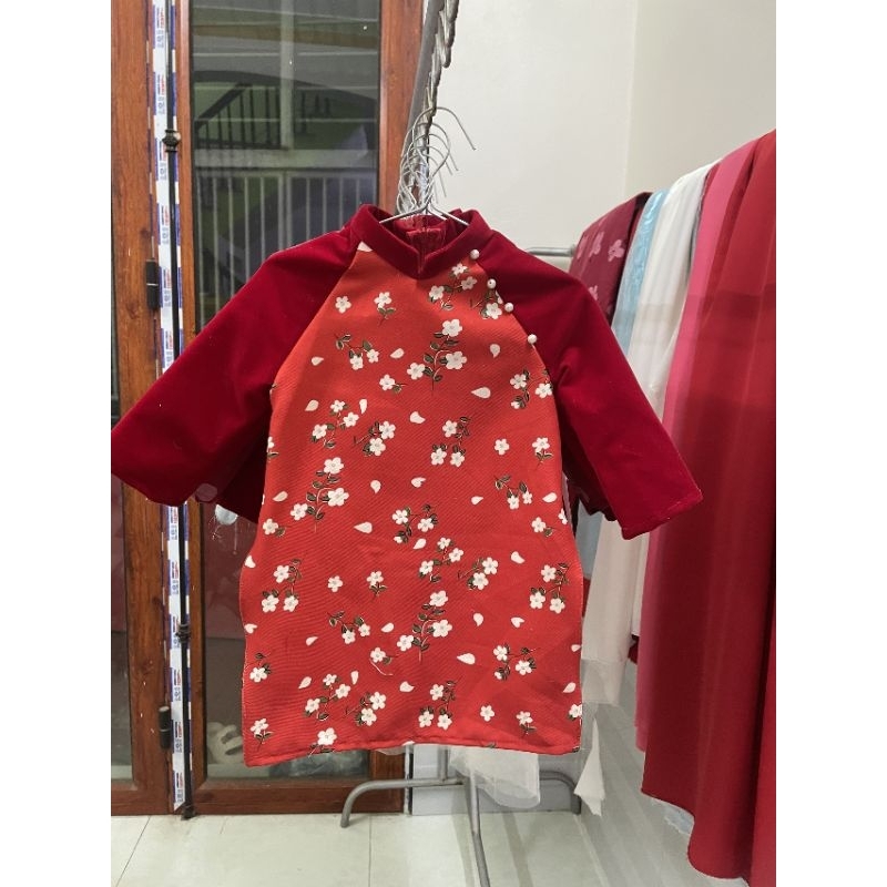 Set áo dài nhung cho bé