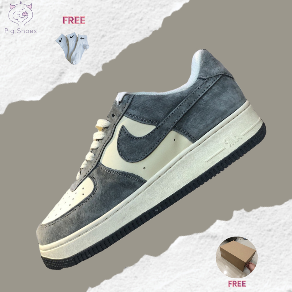 Giày Nike Air Force 1 Suede Gray, AF1 Xám Ghi Da Lộn; Đầy Đủ Box - Bill, Tặng Vớ Trắng
