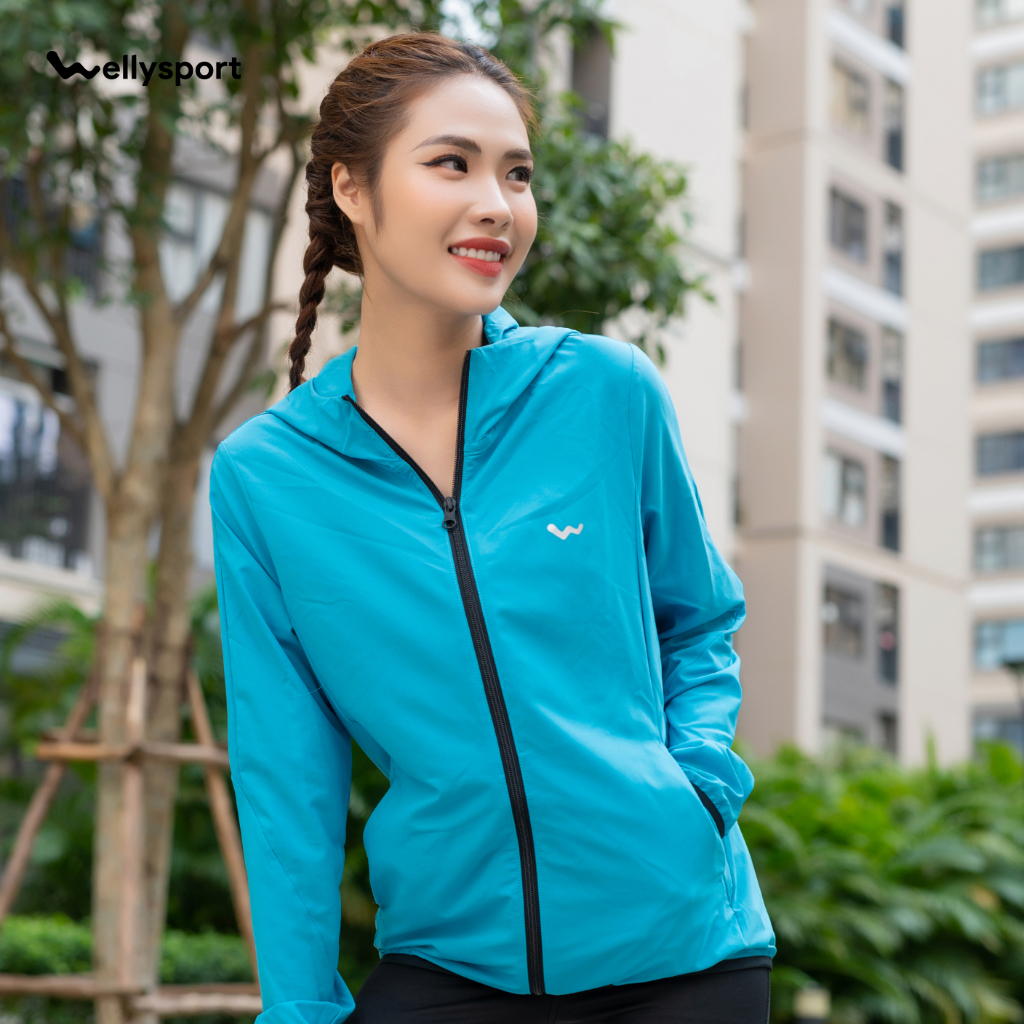 Áo Khoác Nữ Running Jacket Gió, Màu Xanh, Welly Sport, Mã AKN05