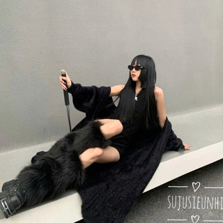 (đủ màu) tất vớ ống chân lông giả nhân tạo giữ ấm mùa đông phong cách Y2K