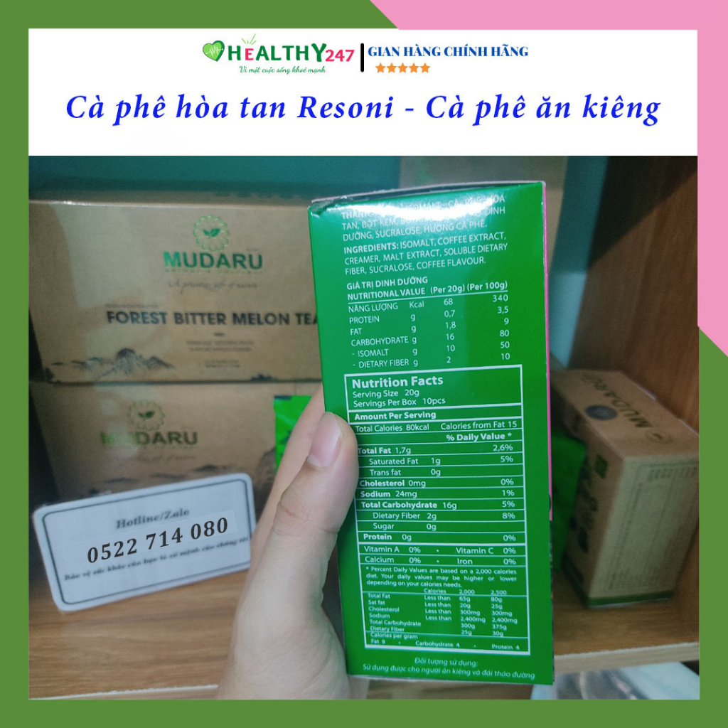Cà phê dành cho người tiểu đường, ăn kiêng Resoni hộp 200g