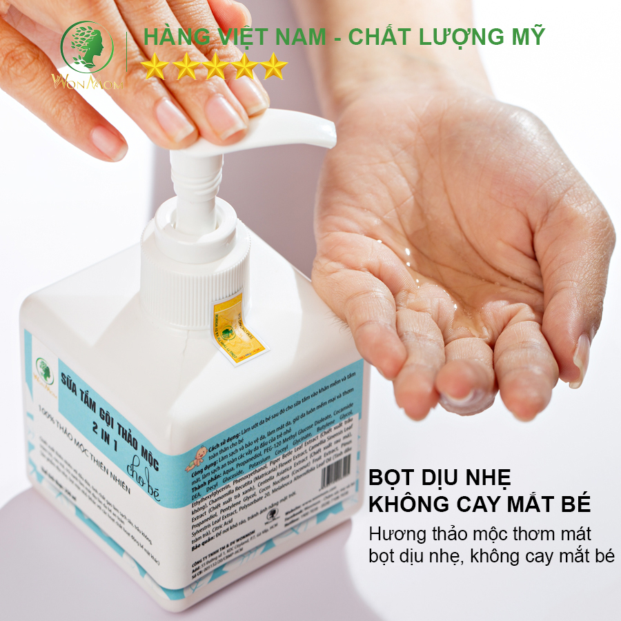 [ Giảm 35K - Đơn 339K ]  Bộ tắm gội thảo mộc và giữ ấm cho bé yêu Wonmom ( 1 Dầu tràm + 1 Sữa tắm gội thảo mộc cho bé )