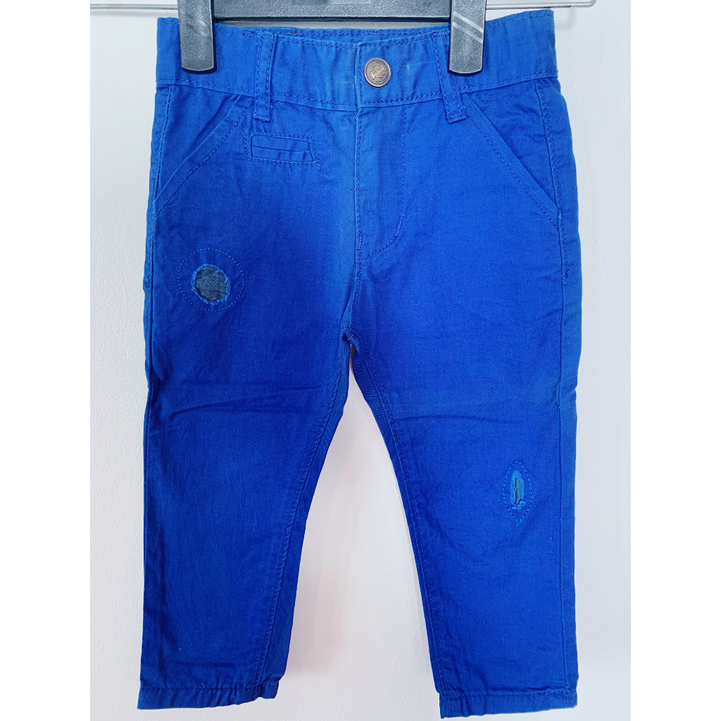 QUẦN KHAKI - ZARA BOYS - SIZE 2-3YRS 98CM - XANH NAVY - 2 TÚI TRƯỚC SAU - ĐÓNG CÚC TRƯỚC - RẠCH ĐÙI GỐI