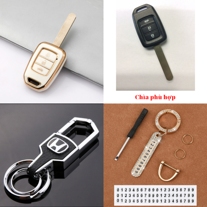 Bao Da, Vỏ Bảo Vệ, Ốp Chìa Khóa, Bọc Chìa Khóa Cao Cấp Dùng Cho Xe Ô Tô Honda Brio, City, Civic 2014-2018 Chìa Khoá Cơ