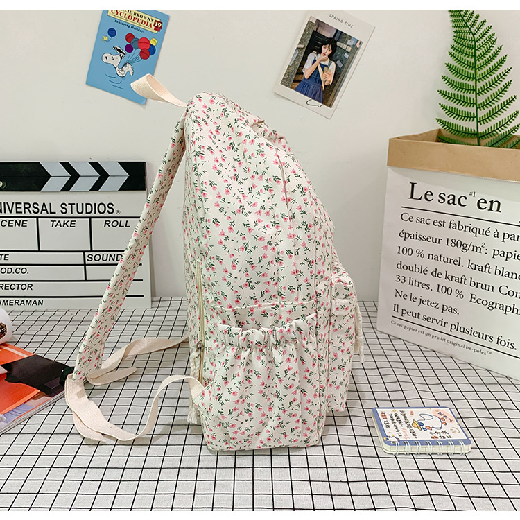 Balo đi học hoa nhí vintage trắng nhiều ngăn vừa laptop vải dù chống thấm phong cách ulzzang unisex BAL25 Zavana