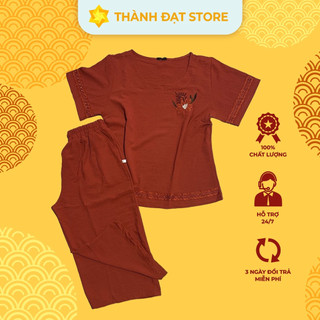 Bộ Nữ Trung Niên Đồ Mặc Nhà Chất Vải Đũi Gãy Thái Lan Mềm Mịn Mặc Mát Co Giãn Chống Nhăn